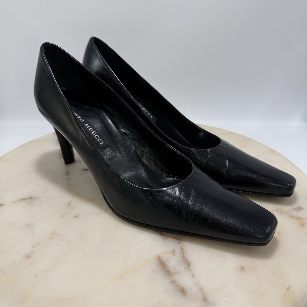 Sesto Meucci Moriz Black Heels Women's Size 6.5M Made In Spain